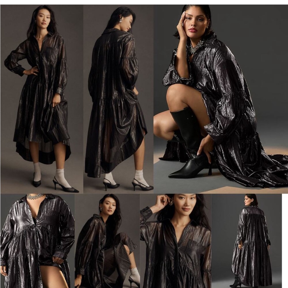 Anthropologie Pilcro Long-Sleeve V-neck Metallic High-Low dress